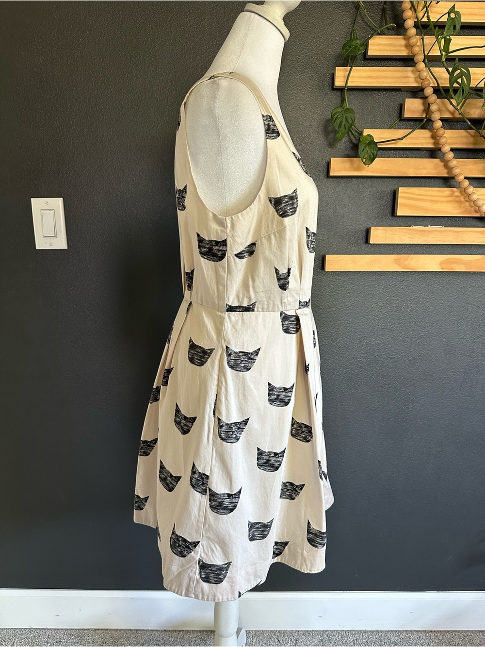 Anthropologie Leah Reena Goren Feline Karma Cat Print Dress Size 8 Cotton - Picture 4 of 11